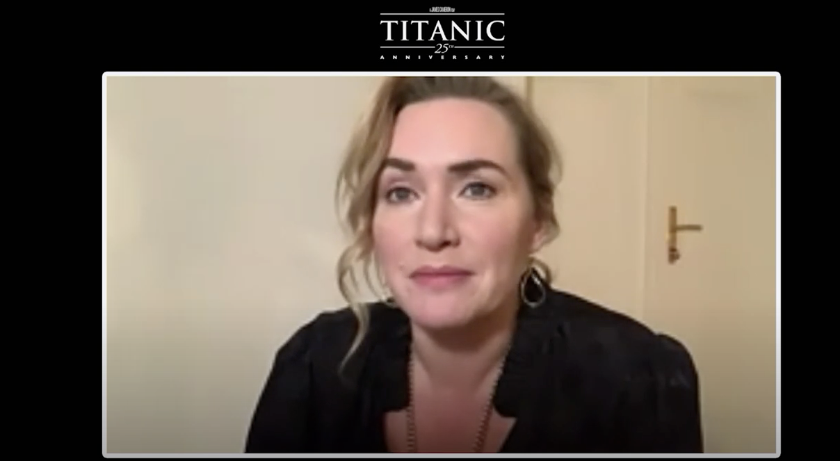 FilmIsNow Interview with Kate Winslet on the 25th Anniversary of the 1997 James Cameron film, "Titanic" that she starred in alongside Leonardo DiCaprio. Photo Credit: FilmIsNow/YouTube