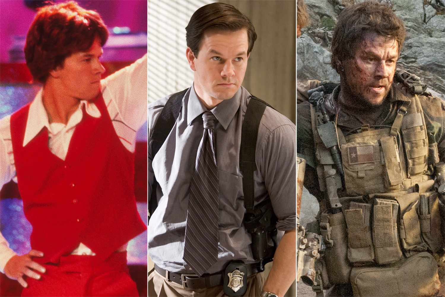 Mark Wahlberg in "Boogie Nights" (1997), "The Departed" (2006), and "Lone Survivor" (2013)